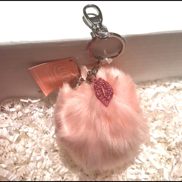 Pink Faux Fur Pom Pom Charm Keyholder - Picture 2 of 5
